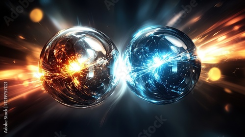 A unique blend of two intersecting glowing spheres