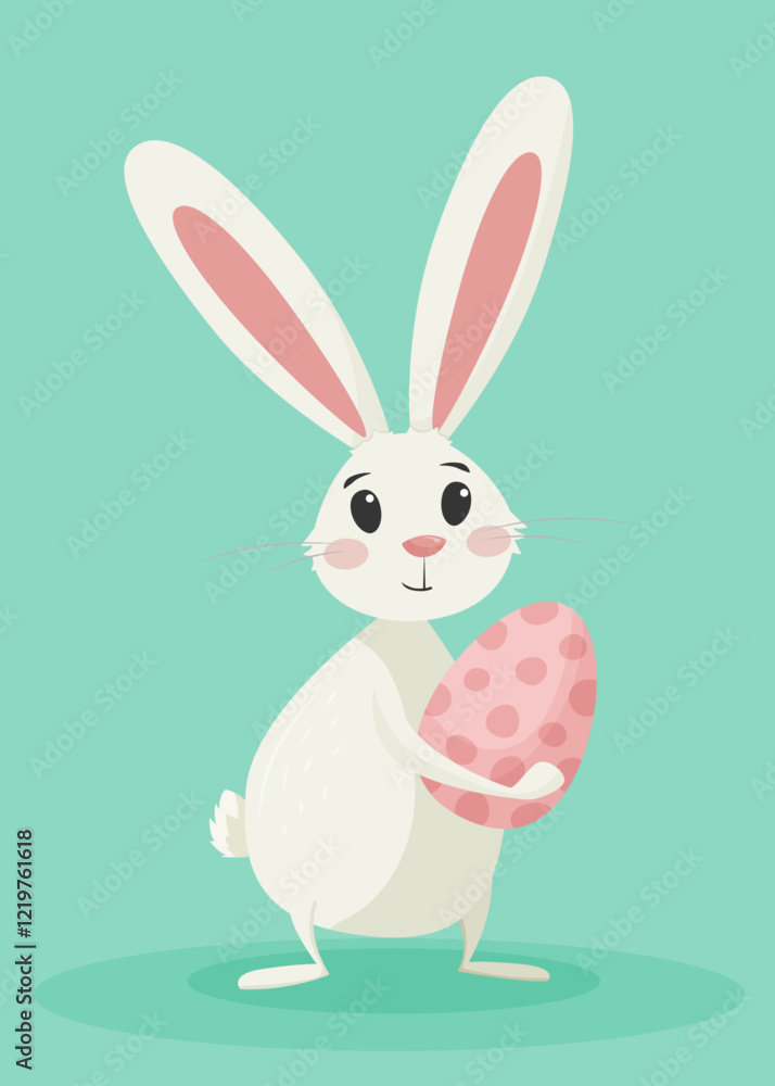 cute vector illustration of an Easter bunny with an egg in his hands in flat style cute vector illustration of an Easter bunny with an egg in his hands in flat style
