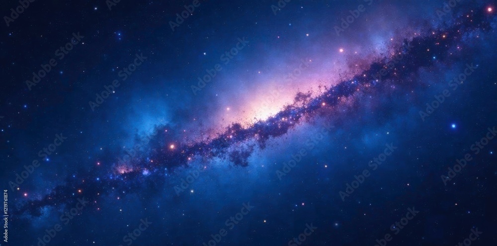 Naklejka premium Cosmic scene with bright stars and dark blue hues, stars, blue