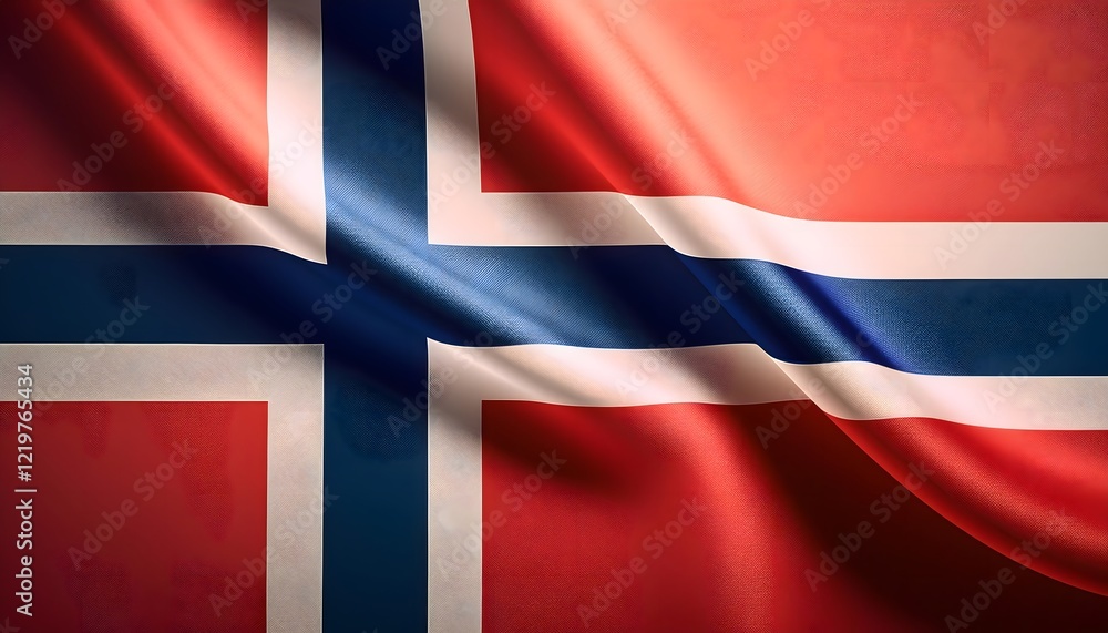Fototapeta premium Vibrant Norway flag waving with luxurious satin texture - Patriotic and cultural symbol