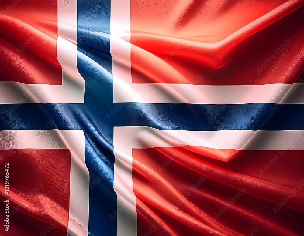 Obraz premium Vibrant Norway flag waving with luxurious satin texture - Patriotic and cultural symbol