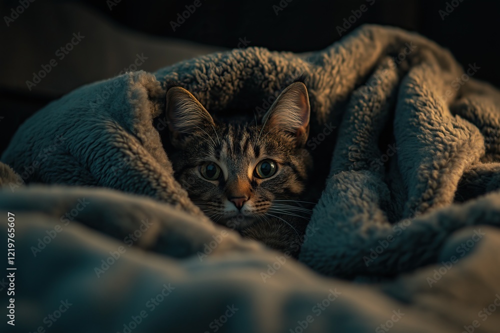 Brown cute cat wrapped in a fluffy warm blanket Brown cute cat wrapped in a fluffy warm blanket