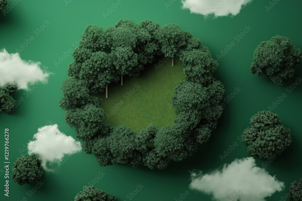 Ecology composition. Green trees and bushes on a smooth background Ecology composition. Green trees and bushes on a smooth background