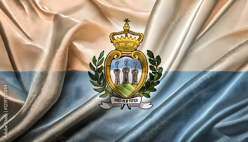 Vibrant San Marino flag waving with luxurious satin texture - Patriotic and cultural symbol photo