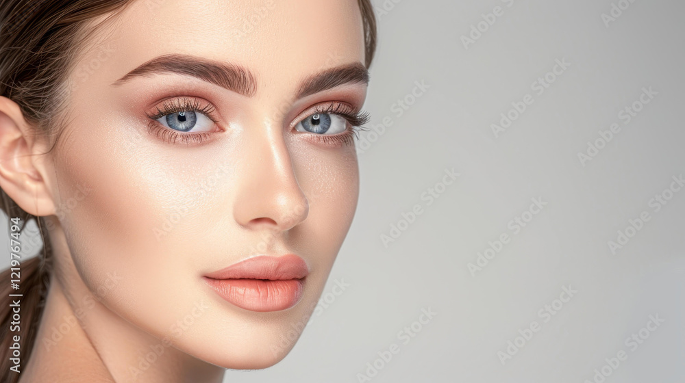 Discover the allure of beauty with a stunning closeup of a woman showcasing vibrant makeup and radiant skin. Discover the allure of beauty with a stunning closeup of a woman showcasing vibrant makeup and radiant skin.