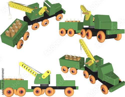 vector illustration design drawing for children's toy classic vintage towing car made from traditional ethnic wood