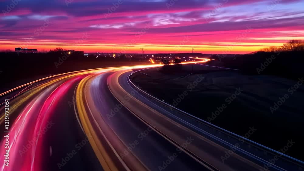 Abstract night cityscape with mesmerizing traffic light trails, Ai Generated. Abstract night cityscape with mesmerizing traffic light trails, Ai Generated.
