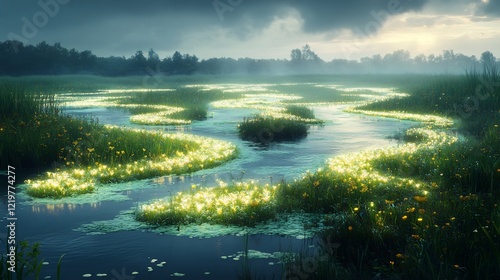 Dynamic depiction of glowing tidal marshes photo