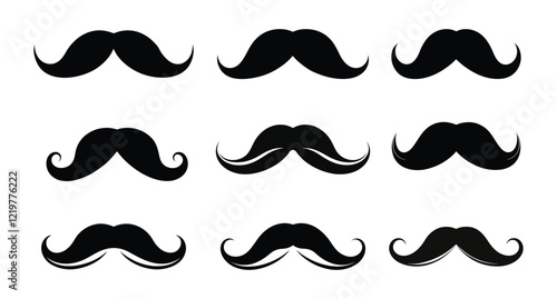 Set of Mustaches, Moustache Silhouette Vector Bundle Design and Collection