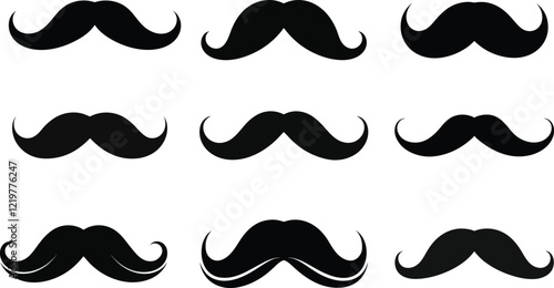 Set of Mustaches, Moustache Silhouette Vector Bundle Design and Collection