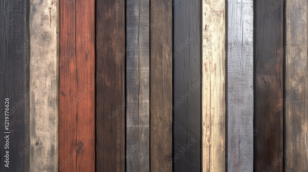 Texture of Reclaimed Mixed Wood Planks with a Variety of Tones from Dark Brown to Light Gray, Visible Seams, and a Rustic and Eco-Friendly Character Texture of Reclaimed Mixed Wood Planks with a Variety of Tones from Dark Brown to Light Gray, Visible Seams, and a Rustic and Eco-Friendly Character