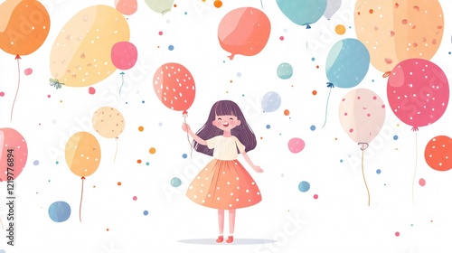 Cheerful Happy Birthday Card Design for Girls in Wide Angle Centered Composition