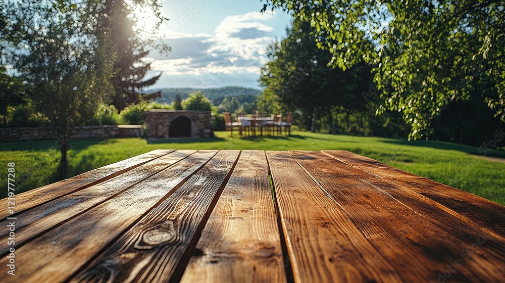 bare wooden table for a barbecue in a countryside backyard bare wooden table for a barbecue in a countryside backyard