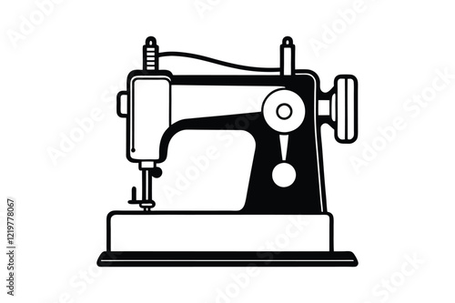 Sewing Machine Silhouette, Sewing Machine Old Retro Vintage Icon Vector Illustration Design and Craft