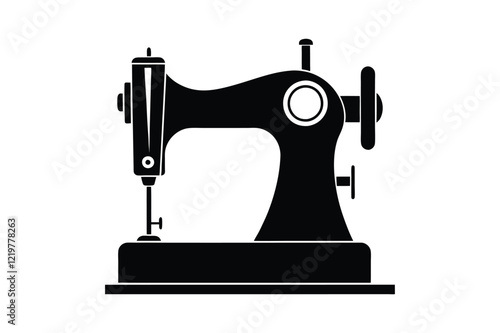 Sewing Machine Silhouette, Sewing Machine Old Retro Vintage Icon Vector Illustration Design and Craft