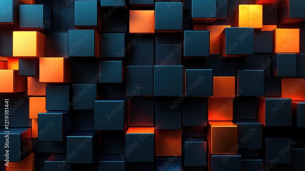 Cubes with orange and blue lighting effect. Cubes with orange and blue lighting effect.