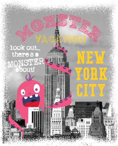 Monster vacation poster with New York City skyline and Empire State
