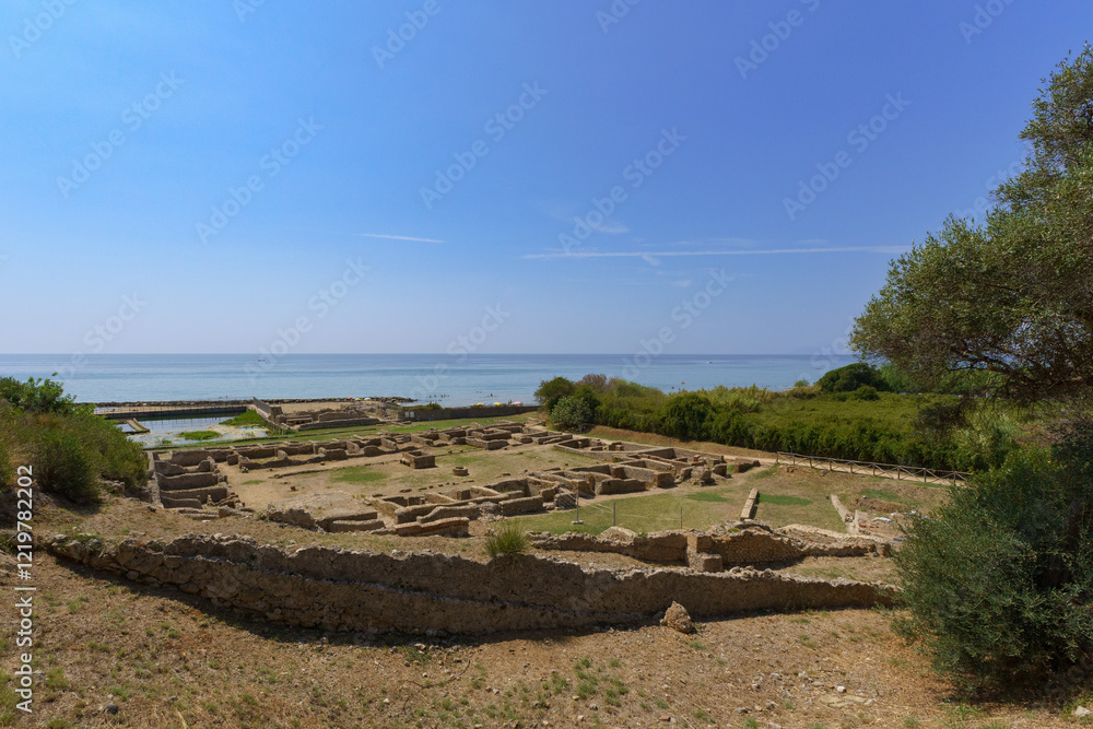 Fototapeta premium Tiberius cave (Grotto of Tiberius) and roman remains of the famous Tiberius villa as well as a paleonthological excavation site in the latin province Sperlonga, Italy