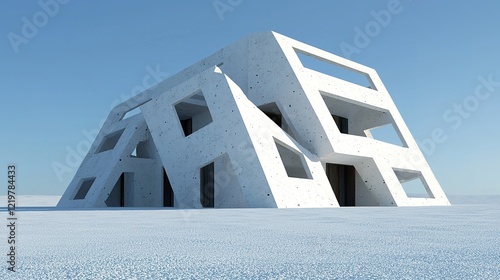 Exploring innovative geometric architecture, snowy landscape, digital art, remote environment, unique viewpoint, modern design photo