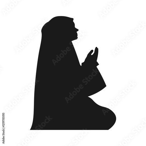 Silhouette of muslim woman praying hands dua or doa amen. side view. concept of worship. vector illustration
