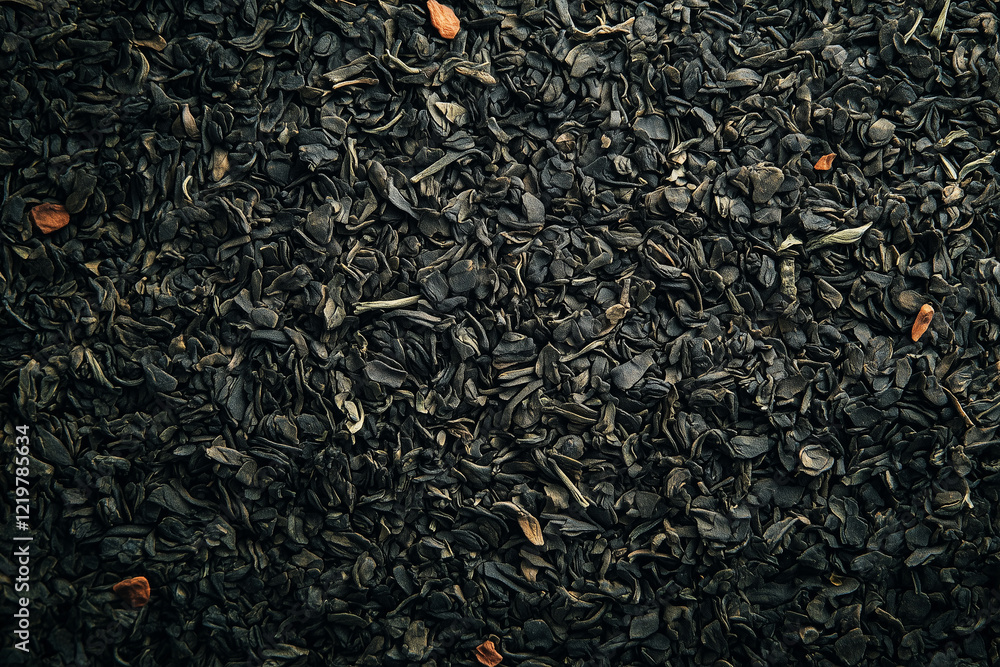 Green tea leaves, dry and aromatic, viewed from above Green tea leaves, dry and aromatic, viewed from above