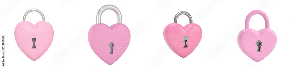 Shiny pink heart lock with metallic keyhole on white, cut out collection pack Shiny pink heart lock with metallic keyhole on white, cut out collection pack
