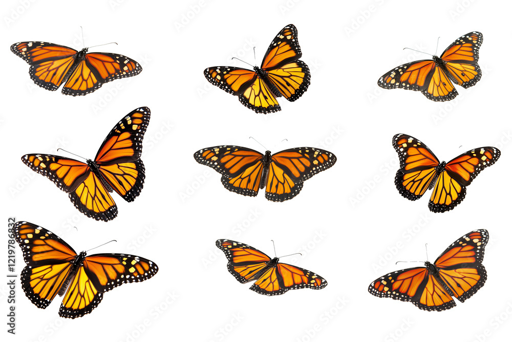 Set of beautiful monarch butterflies isolated on white background, cut out Set of beautiful monarch butterflies isolated on white background, cut out