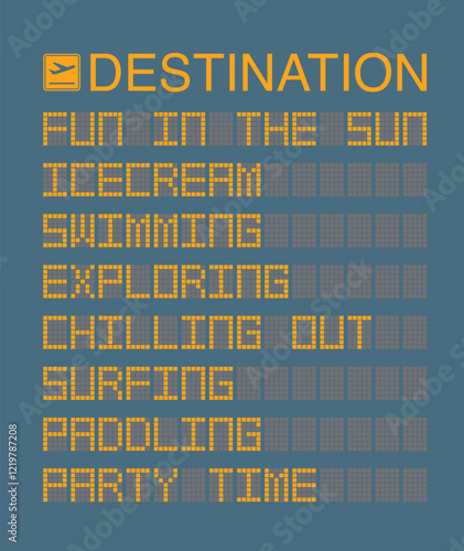 Vacation destination board vector with playful list of fun summer activities in travel theme
