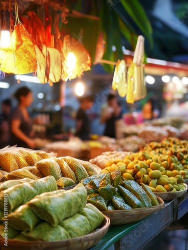 Vibrant Street Market with Tropical Fruits
 photo