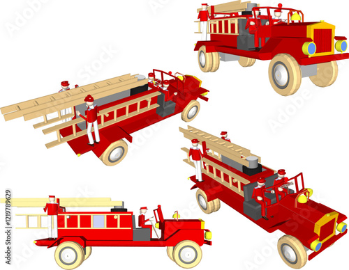vector illustration of traditional ethnic wooden fire engine children's toy design