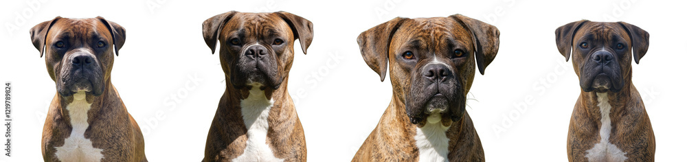 Portrait of a muscular boxer dog with expressive face and soft brindle coat, cut out collection pack Portrait of a muscular boxer dog with expressive face and soft brindle coat, cut out collection pack