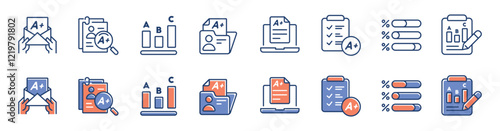 online exam test icon line set education school quiz task evaluation grade score pass questionnaire assessment training signs vector illustration for web and app