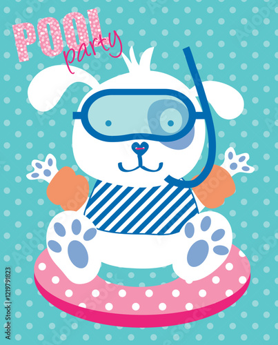 Cute Dog with Goggles and Float Summer Illustration
