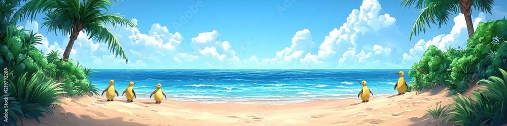 custom made wallpaper toronto digitalSerene Tropical Beach Panorama with Palm Trees and Crystal Blue Ocean Under Clear Blue Skies for Relaxation, Travel Inspiration, and Coastal Tranquility