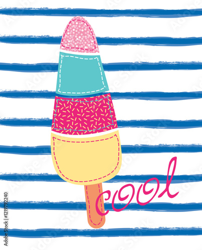 Popsicle on Striped Background Cute Summer Illustration
