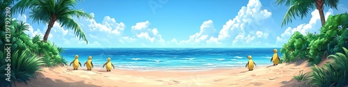 Wallpaper Mural Serene Tropical Beach Panorama with Palm Trees and Crystal Blue Ocean Under Clear Blue Skies for Relaxation, Travel Inspiration, and Coastal Tranquility Torontodigital.ca