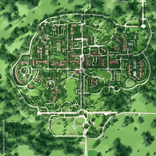 Aerial View of Lush Green Campus Landscape Design