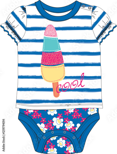 Striped Bodysuit with Ice Cream – Babywear Summer Design
