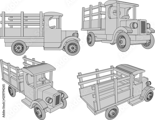 Vector illustration of traditional ethnic wooden truck toy design for children