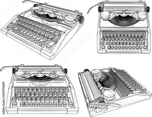 vector illustration of vintage classic old typewriter design for writing letters