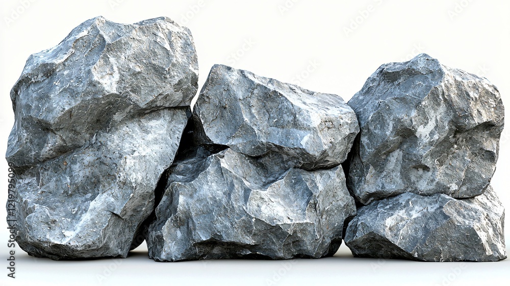 Grey rocks pile, isolated, white background, nature texture Grey rocks pile, isolated, white background, nature texture