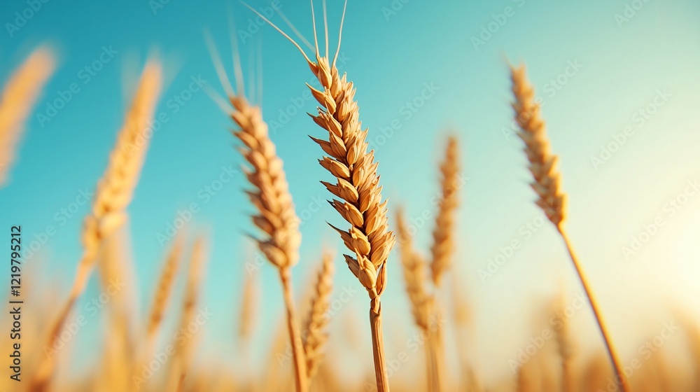Golden wheat field at sunset, ripe harvest Golden wheat field at sunset, ripe harvest