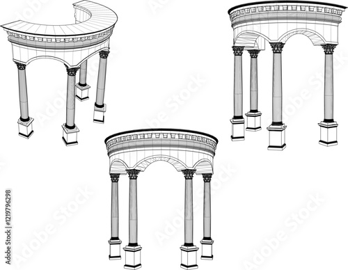 vector illustration of vintage classic pergola column building architectural design