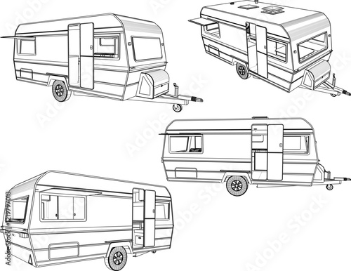 vector sketch illustration of a caravan car for traveling on adventures