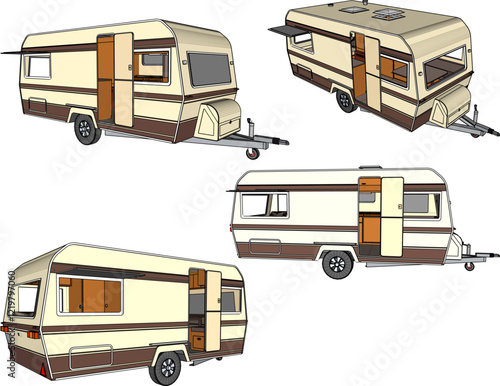 vector sketch illustration of a caravan car for traveling on adventures