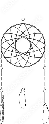 vector sketch illustration of a dream catcher design for decorating a room to catch dreams