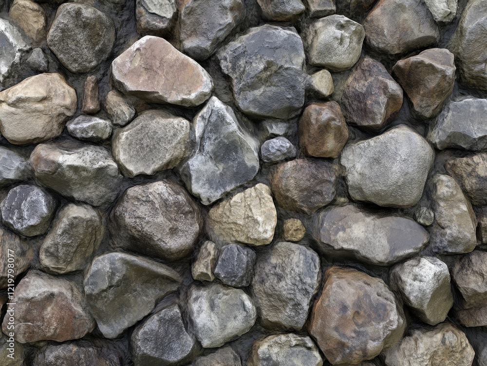 Natural stones arranged in a seamless pattern create a rustic wall texture ideal for construction and landscaping in any outdoor setting Natural stones arranged in a seamless pattern create a rustic wall texture ideal for construction and landscaping in any outdoor setting