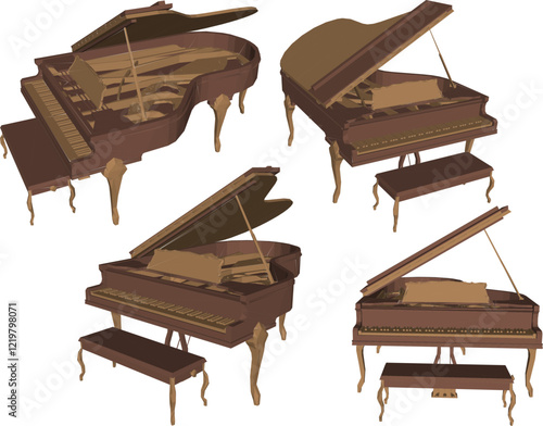 vector sketch illustration of a grand piano musical instrument for orchestral music concerts