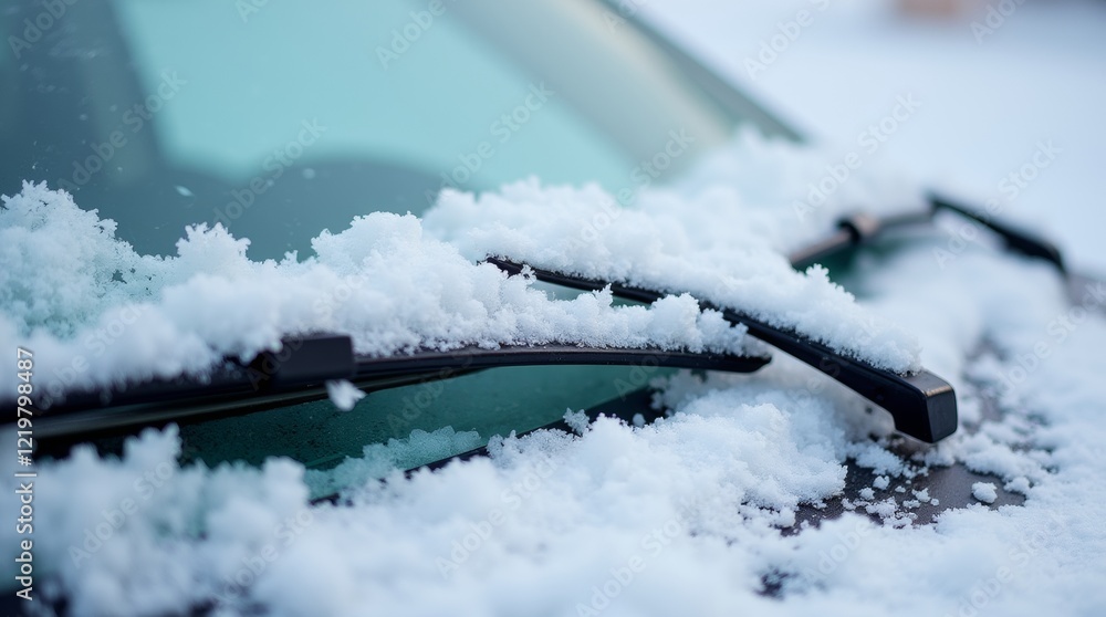 Snow-covered windshield wipers, close-up Snow-covered windshield wipers, close-up