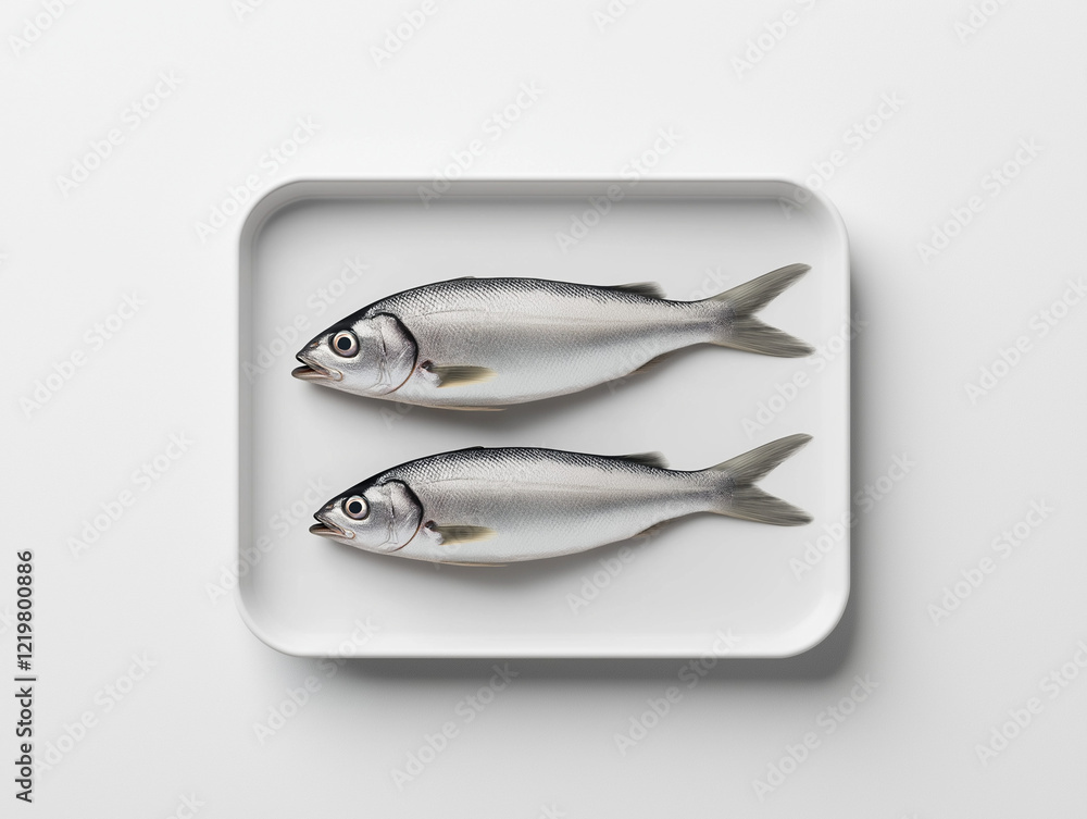 Frisch gefangene Fische auf weißem Teller mit Minze

